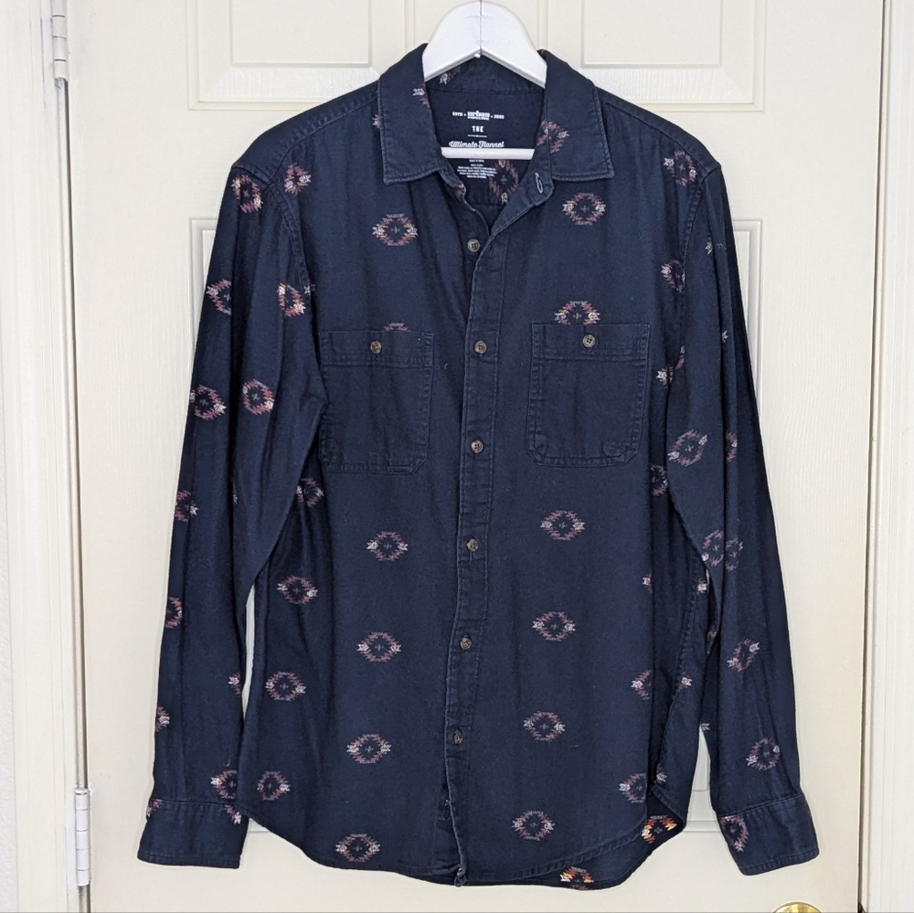 VTG Urban Pipeline Ultimate Flannel Shirt Navy Aztec Native American Print M - Picture 1 of 11